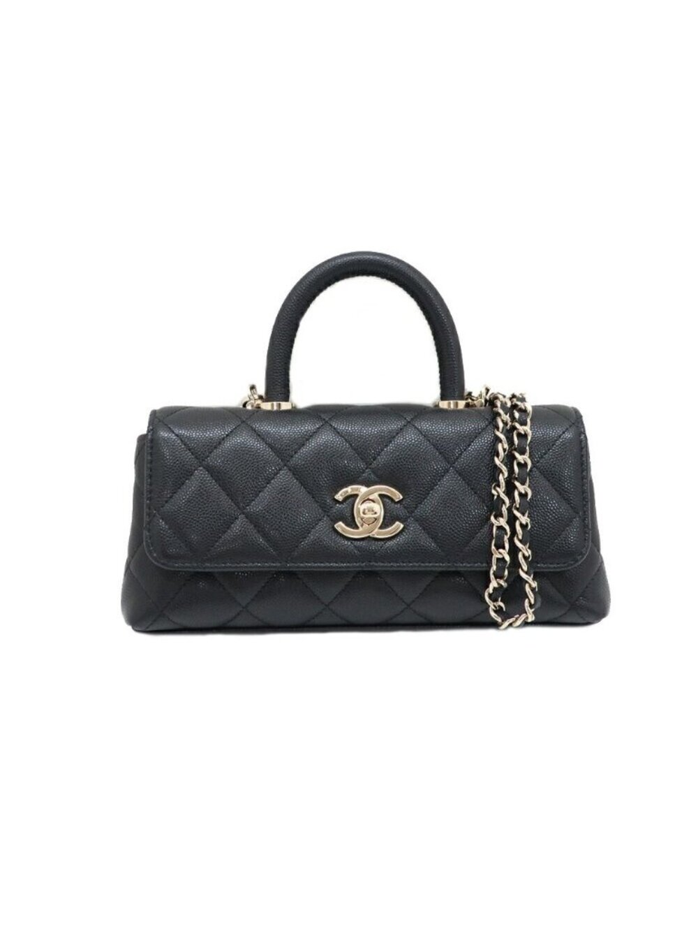 Chanel Quilted Coco Handle Rectangle Top Chain Clutch 2-Way Shoulder Bag